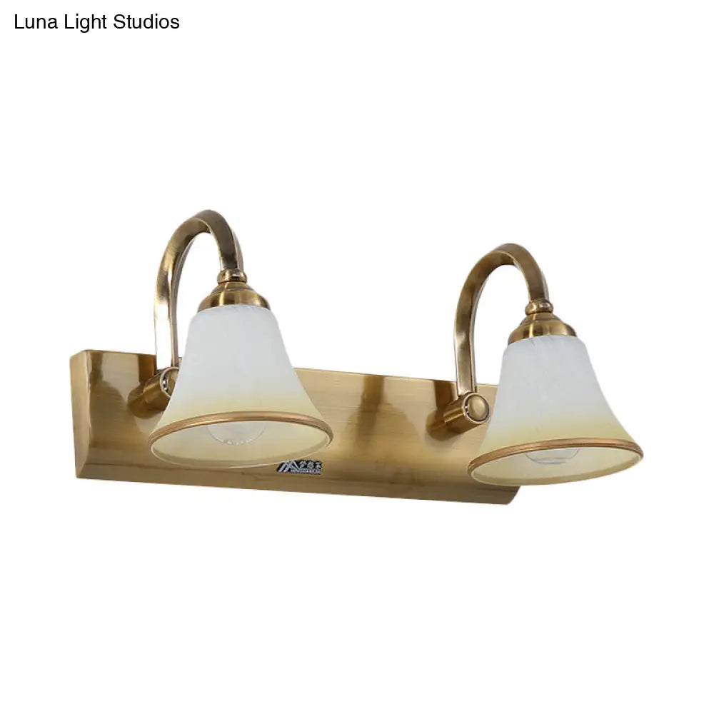 Vintage Opal Glass Bell Wall Mounted Vanity Sconce with Gold Finish and Metal Swooping Arm - 2/3/4 Bulbs Lighting