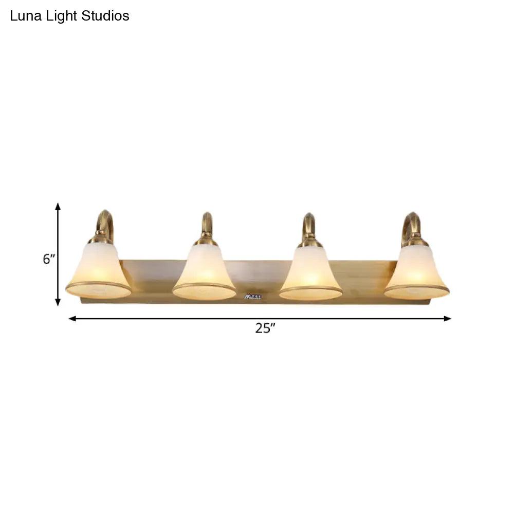 Vintage Opal Glass Bell Wall Mounted Vanity Sconce with Gold Finish and Metal Swooping Arm - 2/3/4 Bulbs Lighting