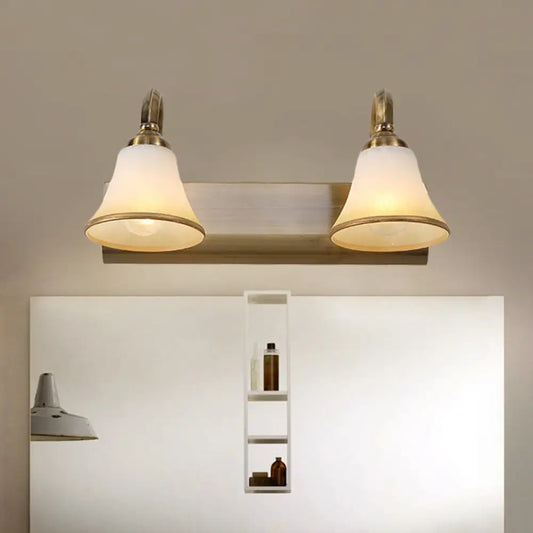 Vintage Opal Glass Bell Wall Mounted Vanity Sconce with Gold Finish and Metal Swooping Arm - 2/3/4 Bulbs Lighting