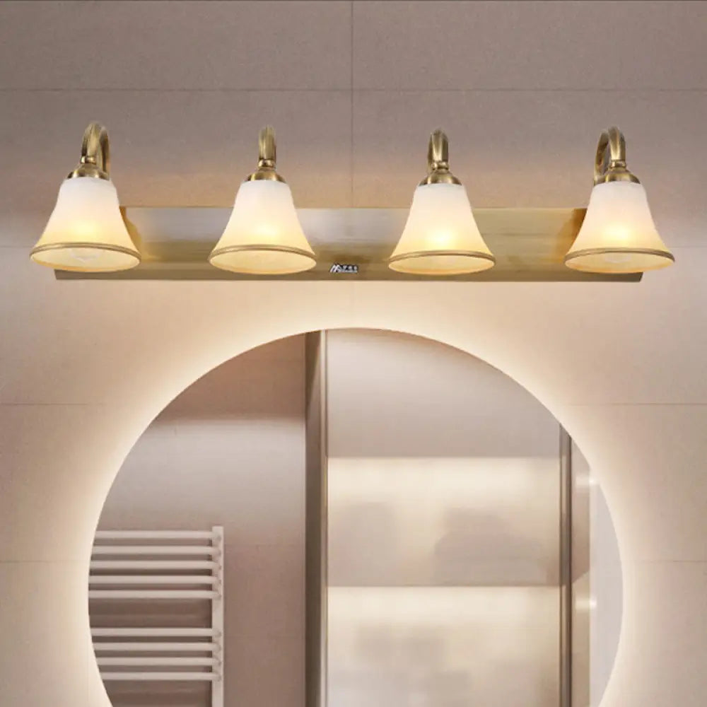Vintage Opal Glass Bell Wall Mounted Vanity Sconce with Gold Finish and Metal Swooping Arm - 2/3/4 Bulbs Lighting