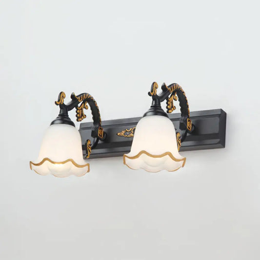 Vintage Opal Glass Floral Wall Sconce for Bathroom Vanity Lighting