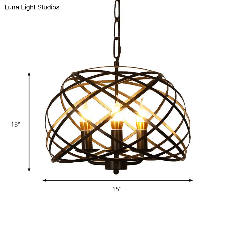 Vintage Open Cage Hanging Light with 3 Candle Chandelier Heads - Stylish & Elegant Black Design