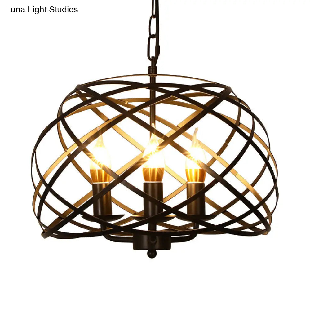 Vintage Open Cage Hanging Light with 3 Candle Chandelier Heads - Stylish & Elegant Black Design