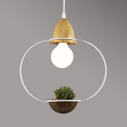 Vintage Open Cage Suspension Light - Stylish 8.5"/11" Wide Metallic Pendant with Flower Pot - Black/White