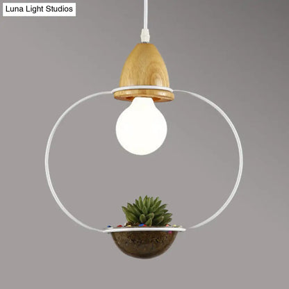 Vintage Open Cage Suspension Light - Stylish 8.5"/11" Wide Metallic Pendant with Flower Pot - Black/White