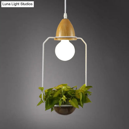 Vintage Open Cage Suspension Light - Stylish 8.5"/11" Wide Metallic Pendant with Flower Pot - Black/White