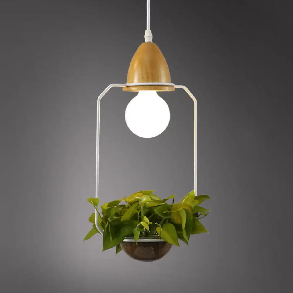 Vintage Open Cage Suspension Light - Stylish 8.5"/11" Wide Metallic Pendant with Flower Pot - Black/White