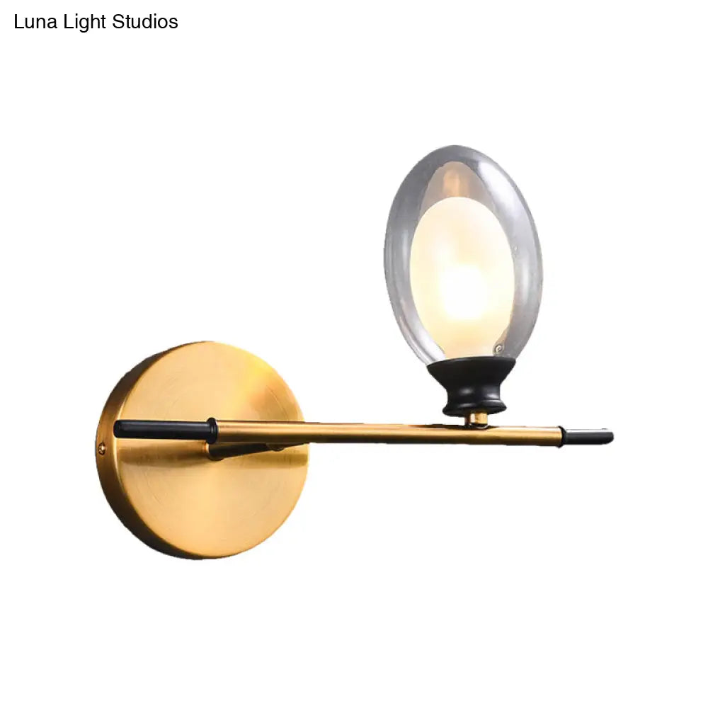 Vintage Oval Wall Sconce with 1 Clear Glass Light - Bedroom Wall Mounted Lamp featuring Brass Bar