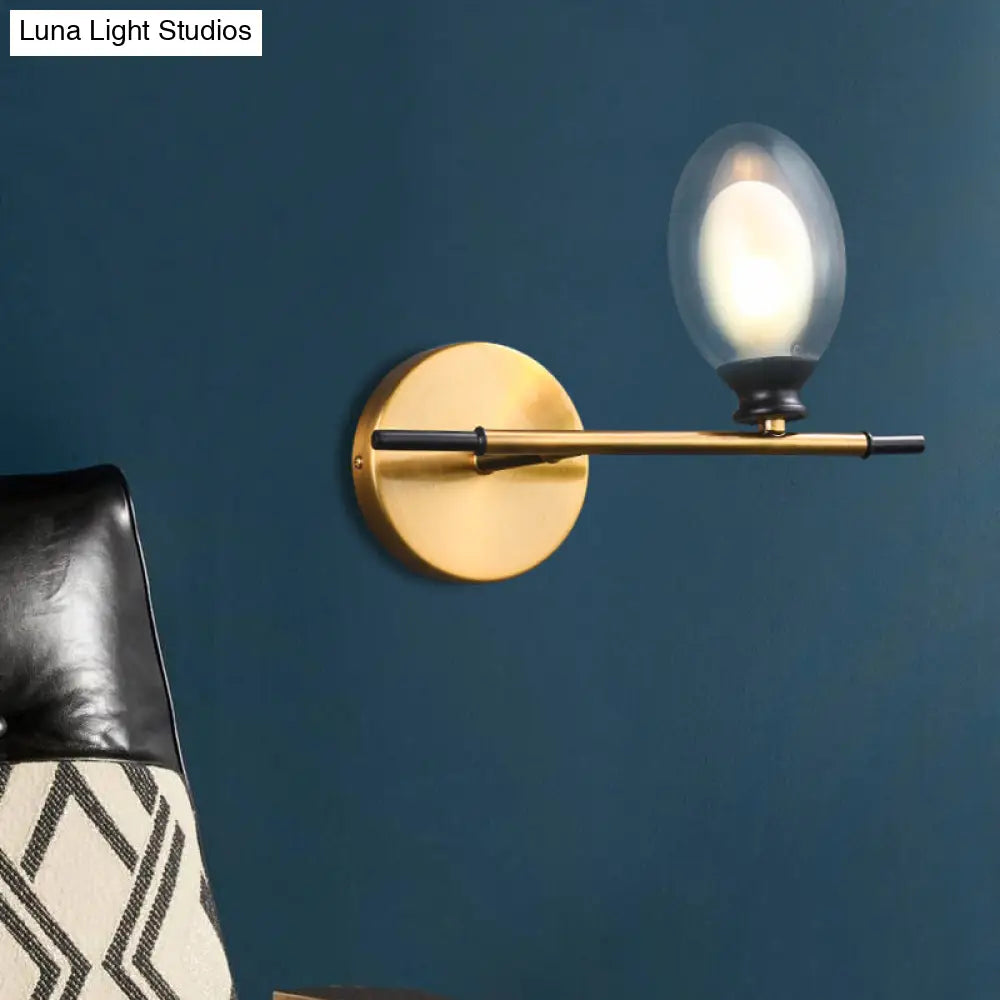 Vintage Oval Wall Sconce with 1 Clear Glass Light - Bedroom Wall Mounted Lamp featuring Brass Bar