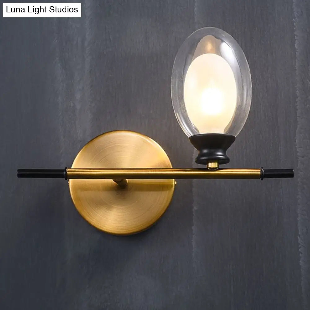 Vintage Oval Wall Sconce with 1 Clear Glass Light - Bedroom Wall Mounted Lamp featuring Brass Bar