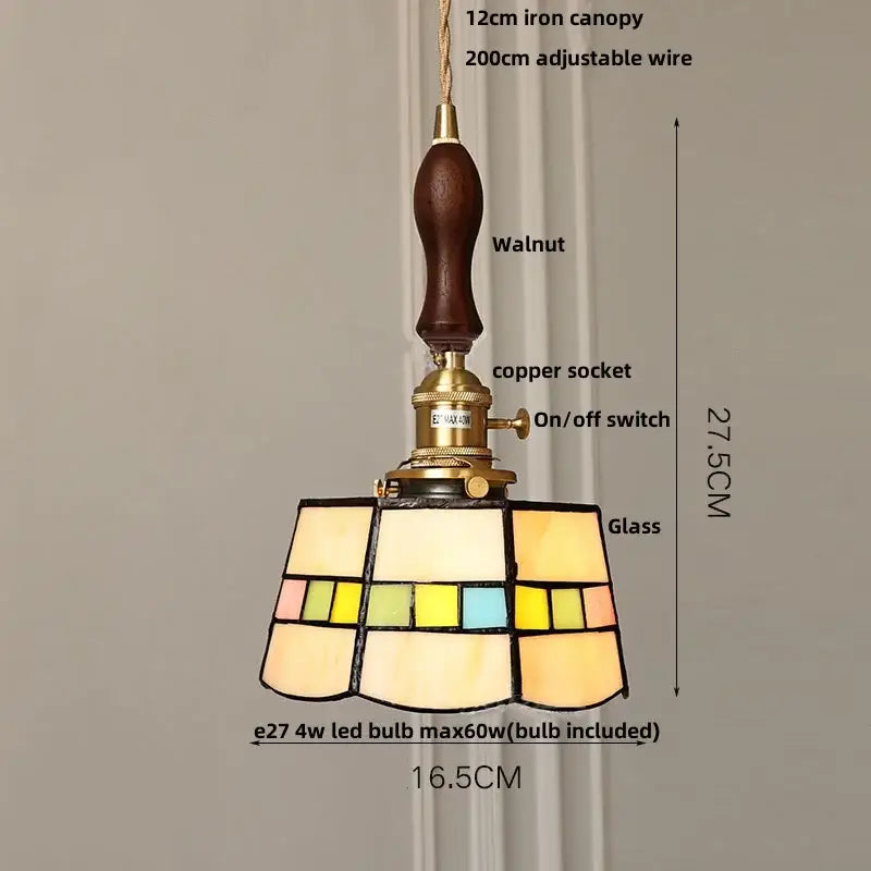 Vintage pale blue enamel pendant light with ceramic knob switch and walnut wood handle featuring decorbites ceramic knob