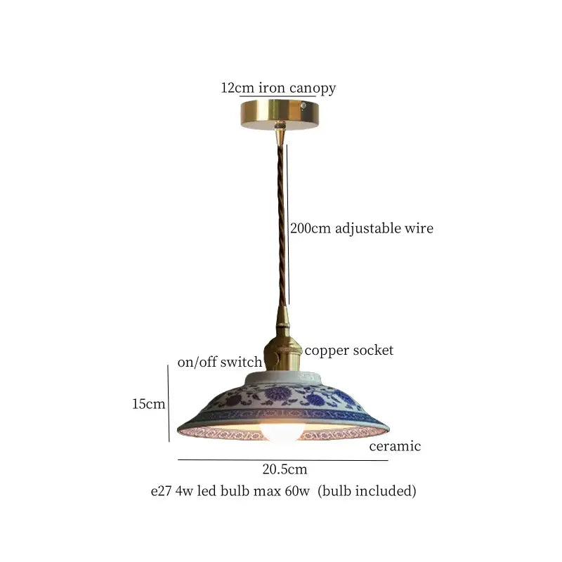 Vintage pale green glass pendant light with blue white cyan ceramic led floral pattern and brass fixture for dining room decorbites pendant light
