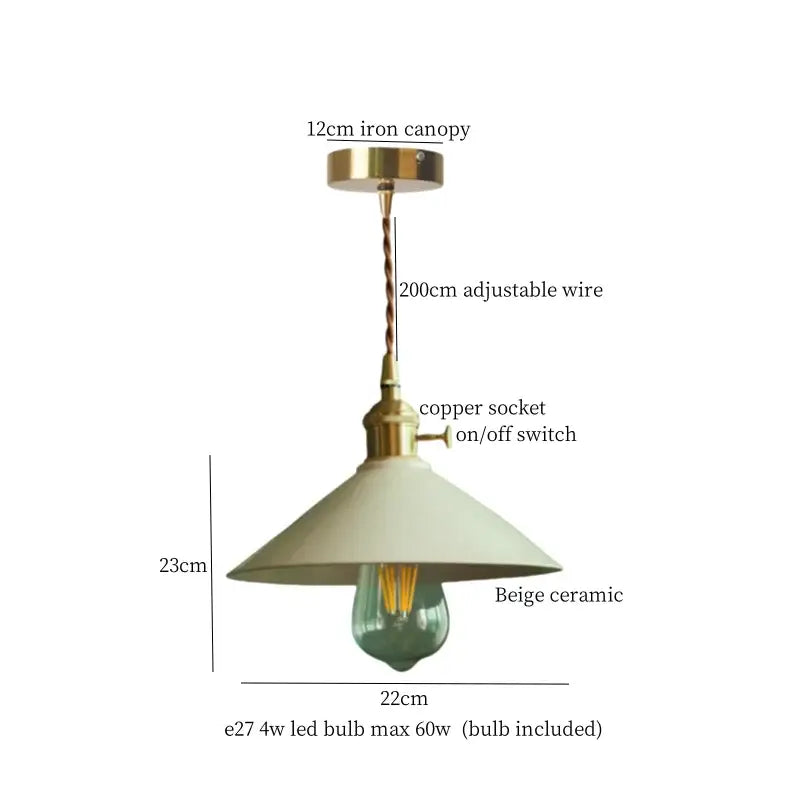 Beige ceramic pendant light with brass iron canopy and copper socket for dining room decorbites cyan ceramic led fixture