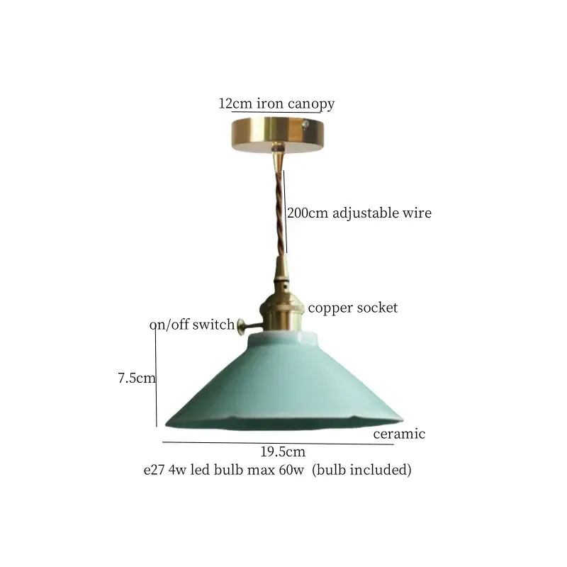 A vintage pale green cyan ceramic pendant light with brass iron canopy and copper socket for dining room decorbites cyan ceramic led