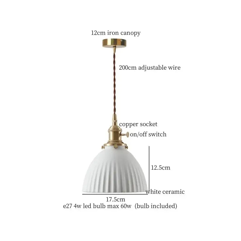 Vintage pale green glass pendant light with white ceramic ribbed hanging lamp and brass finish by decorbites ceramic led