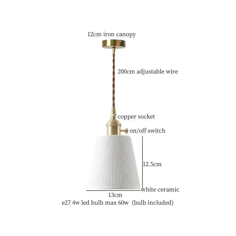 White ceramic pendant light with fluted conical shade and brass finish as a hanging lamp for kitchen decorbites ceramic led