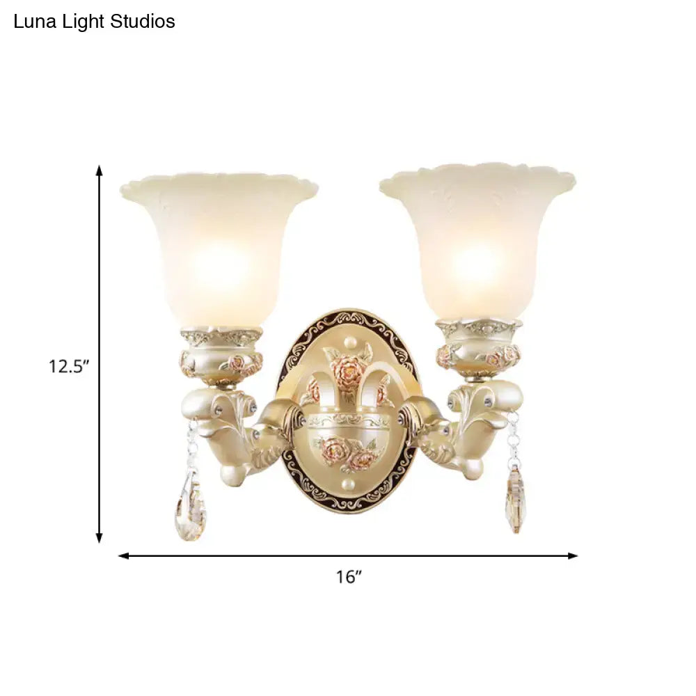 Elegant vintage petal glass wall sconce ivory and gold with crystal droplets frosted shades 110v-120v living room light