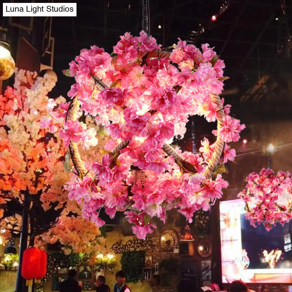 Vintage Pink Ball Pendant Light with Flower Decor for Restaurant - LED Ceiling Lamp - 14"/18"/19.5" Dia
