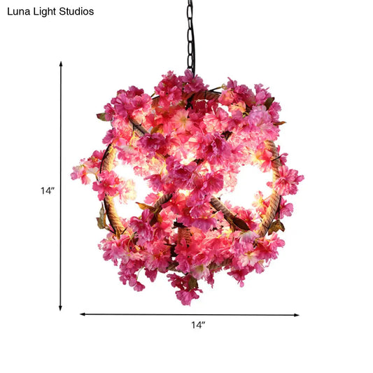 Vintage Pink Ball Pendant Light with Flower Decor for Restaurant - LED Ceiling Lamp - 14"/18"/19.5" Dia