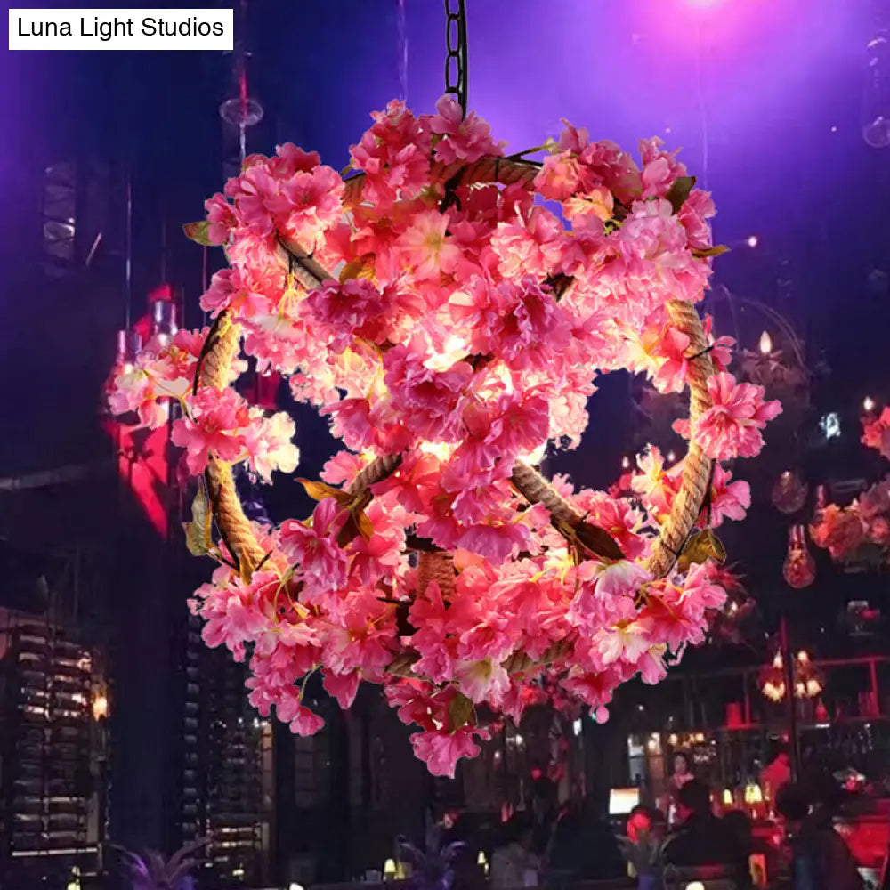Vintage Pink Ball Pendant Light with Flower Decor for Restaurant - LED Ceiling Lamp - 14"/18"/19.5" Dia