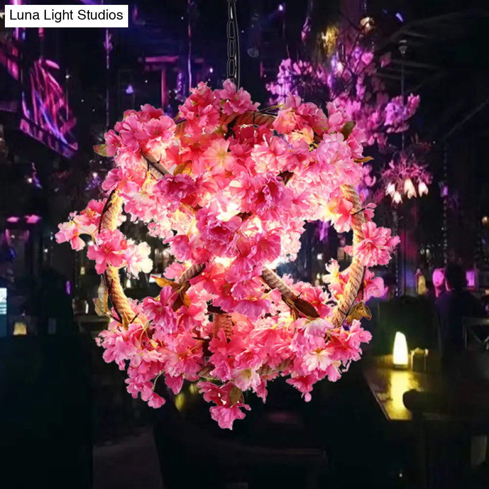 Vintage Pink Ball Pendant Light with Flower Decor for Restaurant - LED Ceiling Lamp - 14"/18"/19.5" Dia