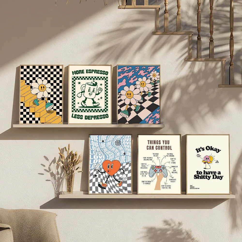 Vintage Pink Cartoon Print Canvas Wall Art - Posters