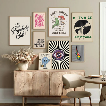 Vintage Pink Cartoon Print Wall Art Canvas - Posters