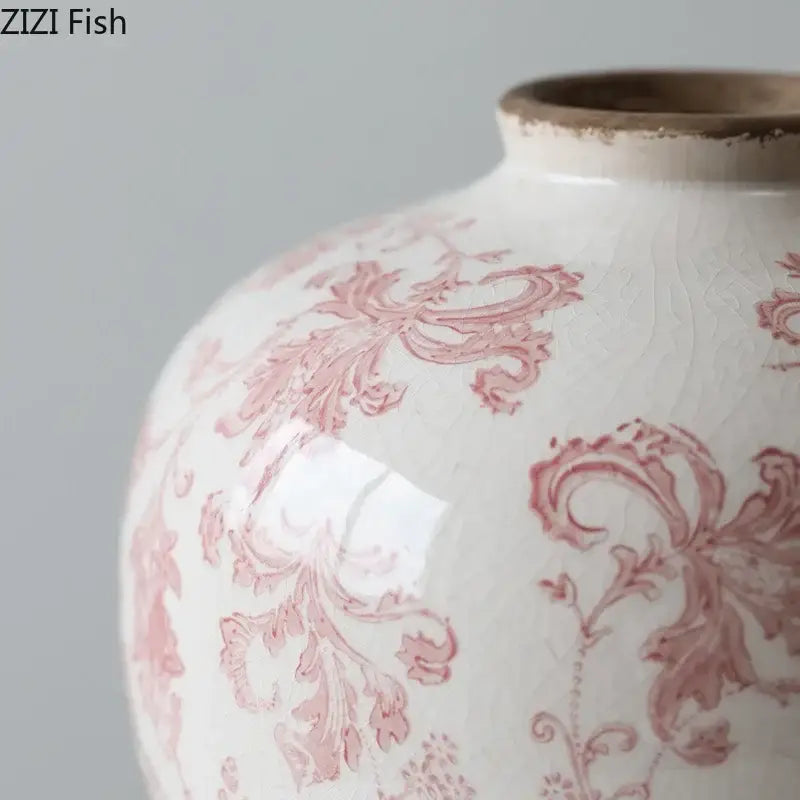 White ceramic vintage pink floral porcelain vase with delicate cracked texture for living room decorbites decorbites cracked texture blue