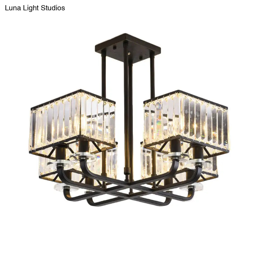 Lámpara de araña vintage de cristal prismático - 6/8 luces - Lámpara colgante negra para sala de estar