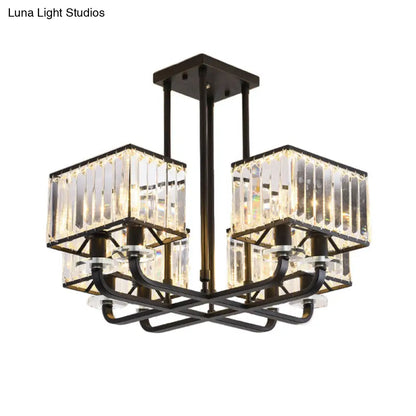 Lámpara de araña vintage de cristal prismático - 6/8 luces - Lámpara colgante negra para sala de estar