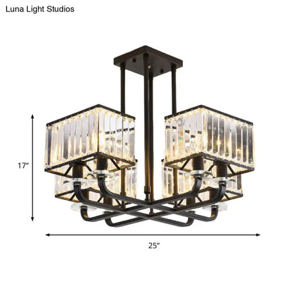 Lámpara de araña vintage de cristal prismático - 6/8 luces - Lámpara colgante negra para sala de estar