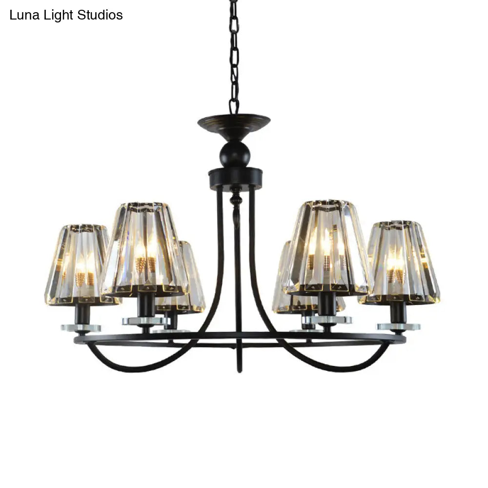 Lámpara de techo cónica vintage de cristal prismático con luz colgante negra - 4/6/8 luces