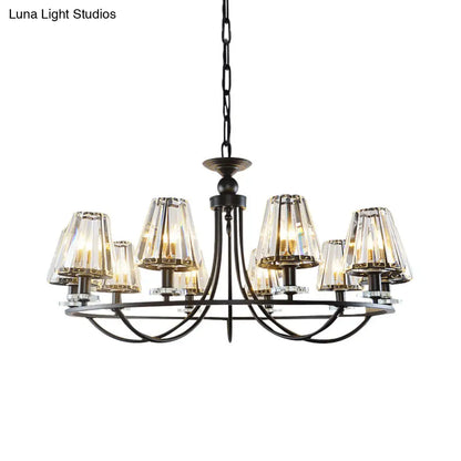 Lámpara de techo cónica vintage de cristal prismático con luz colgante negra - 4/6/8 luces