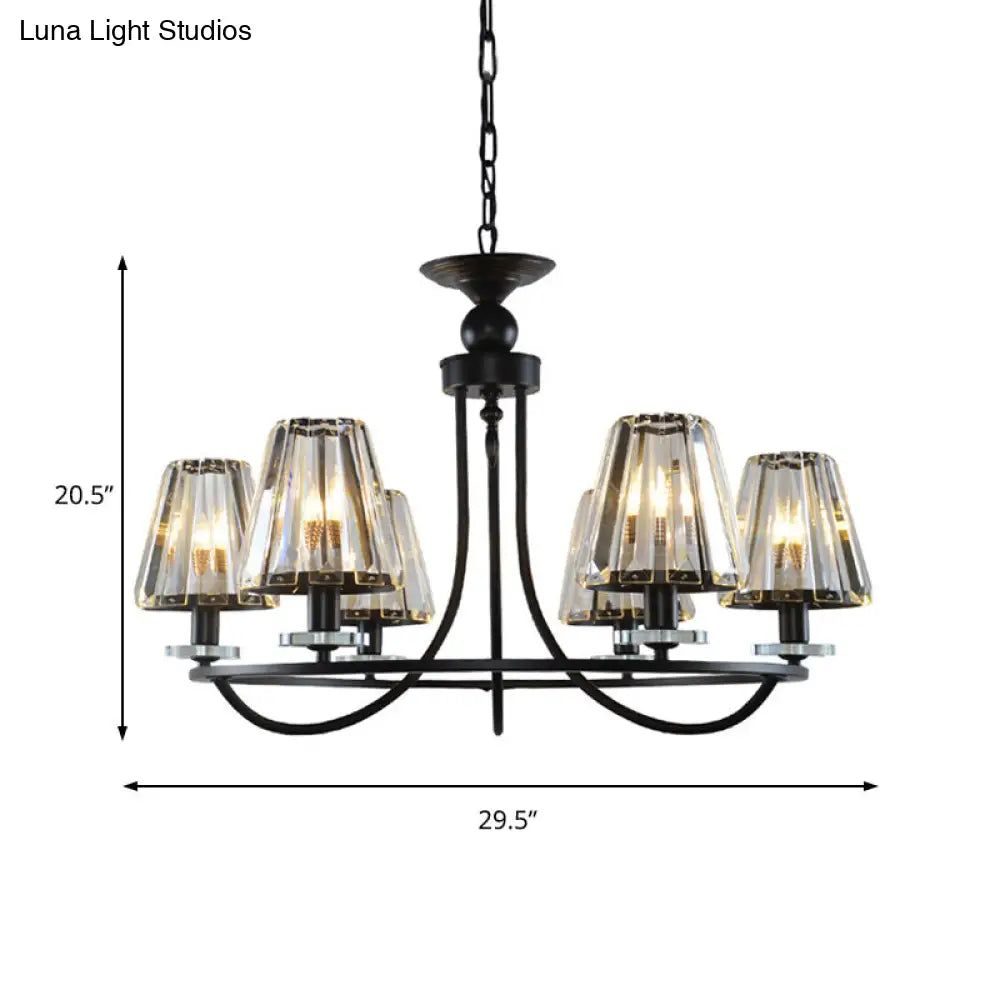 Lámpara de techo cónica vintage de cristal prismático con luz colgante negra - 4/6/8 luces