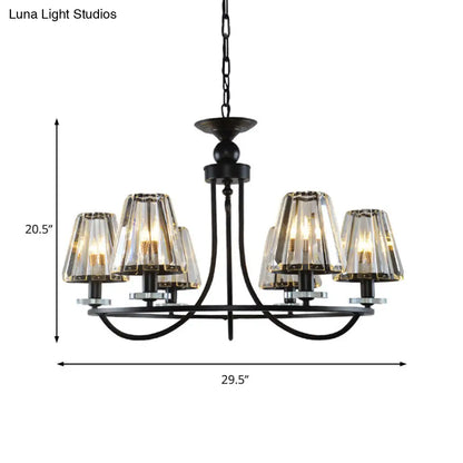 Lámpara de techo cónica vintage de cristal prismático con luz colgante negra - 4/6/8 luces