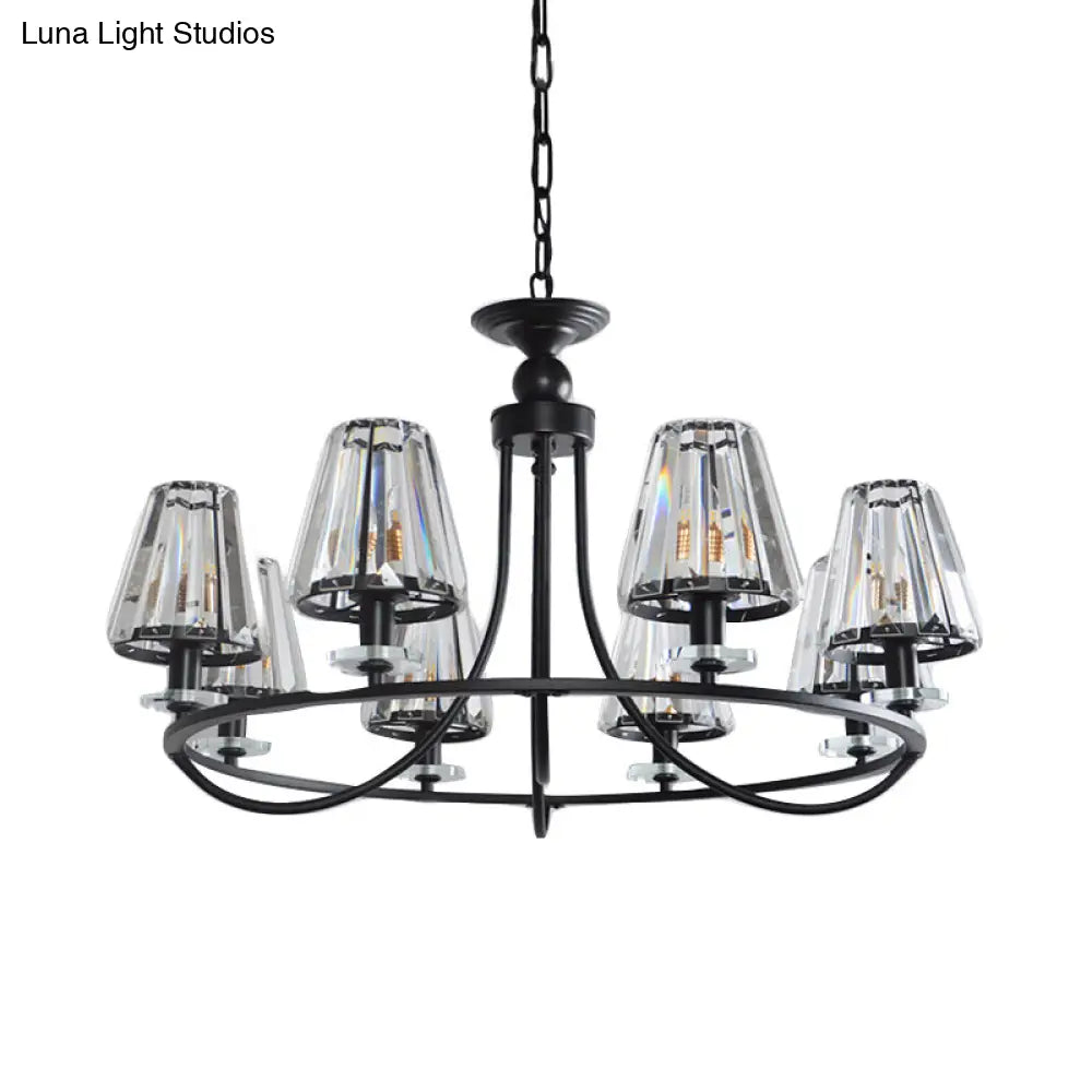 Lámpara de techo cónica vintage de cristal prismático con luz colgante negra - 4/6/8 luces