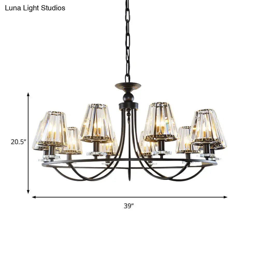 Lámpara de techo cónica vintage de cristal prismático con luz colgante negra - 4/6/8 luces