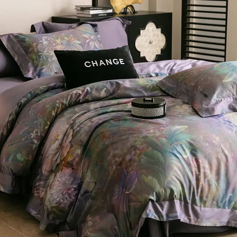 Vintage purple floral bedding set with satin finish pillowcases made from decorbites 1000tc egyptian cotton