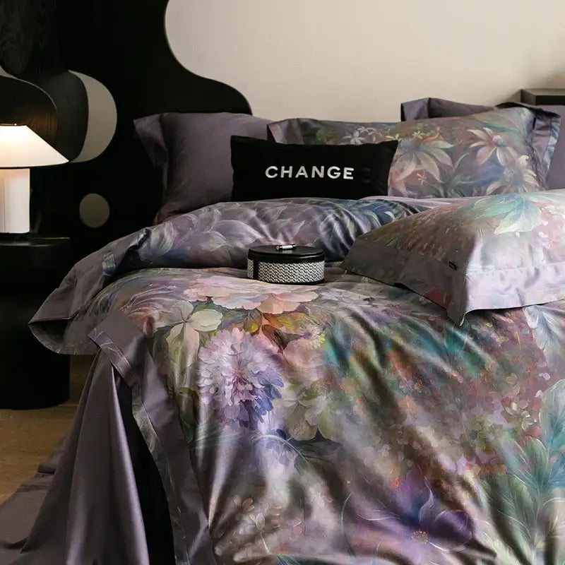 The vintage purple floral bedding set features a luxurious decorbites 1000tc egyptian cotton satin duvet and pillowcases