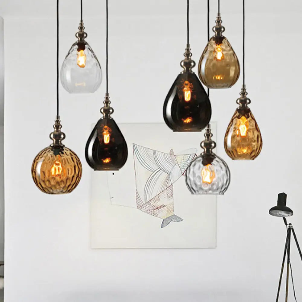 Vintage Raindrop Glass Pendant Lamp with Amber/Clear/Smoke Grey Shades and Flexible Arm