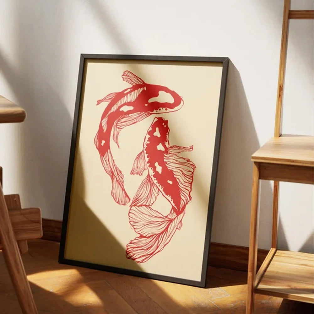Vintage Red Koi Fish Canvas Wall Art
