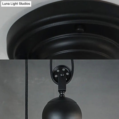 Vintage Retro Black Metal Suspension Lamp with Conic Shade - Pulley Ceiling Fixture