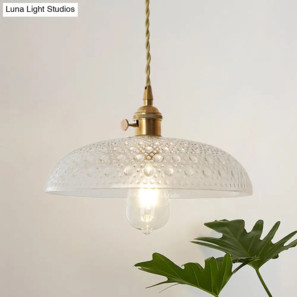 Vintage Retro Hanging Dome Ceiling Light with Clear Glass Shade - 1-Light Pendant