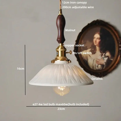 White ceramic ribbed pendant lights with walnut iron canopy and brass accents for dining room decorbites ceramic wood led