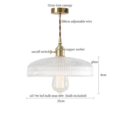 Vintage pendant light with clear ribbed glass led shade and brass fixture ideal for kitchen decorbites clear glass lighting