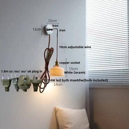 Vintage wall sconce with white ceramic led shade brass socket and iron bracket for decorbites ceramic led wall lighting