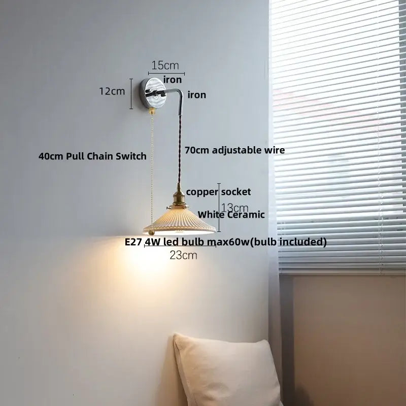 White ceramic led wall sconce with brass-finished iron mount and copper socket for vintage bathroom decorbites ceramic led lighting