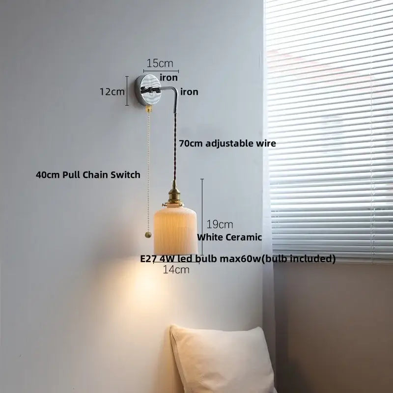 White ceramic pendant light with brass fixture and adjustable wire for vintage ribbed glass ceramic led wall sconce decorbites