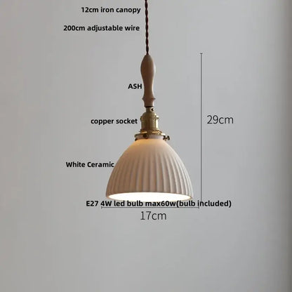 White ceramic pendant light with fluted design ash wood canopy copper socket decorbites ceramic led pendant