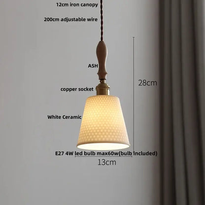 A warm white ceramic led pendant light with textured surface and ash wood iron canopy for kitchen decorbites ceramic led